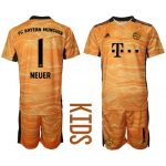 Bayern Munich Målvakt Manuel Neuer #1 Replika Hemmatröja Orange 2021/22 Barn Kortärmad (+ Korta byxor)