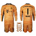 Bayern Munich Målvakt Manuel Neuer #1 Replika Hemmatröja Orange Barn 2021/22 Långärmad (+ Korta byxor)