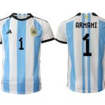 Argentina ARMANI #1 Hemmatröja FIFA World Cup Qatar 2022 Herr Fotbollströjor Vit blå Kortärmad