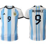 Argentina DE ALVAREZ #9 Hemmatröja FIFA World Cup Qatar 2022 Herr Fotbollströjor Vit blå Kortärmad