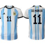 Argentina DI MARIA #11 Hemmatröja FIFA World Cup Qatar 2022 Herr Fotbollströjor Vit blå Kortärmad