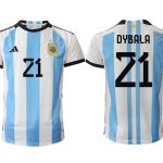 Argentina DYBALA #21 Hemmatröja FIFA World Cup Qatar 2022 Herr Fotbollströjor Vit blå Kortärmad