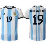 Argentina KUN AGÜERO #19 Hemmatröja FIFA World Cup Qatar 2022 Herr Fotbollströjor Vit blå Kortärmad