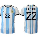 Argentina LAUTARO #22 Hemmatröja FIFA World Cup Qatar 2022 Herr Fotbollströjor Vit blå Kortärmad