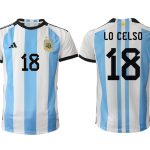 Argentina LO CELSO #18 Hemmatröja FIFA World Cup Qatar 2022 Herr Fotbollströjor Vit blå Kortärmad