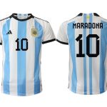 Argentina MARADONA #10 Hemmatröja FIFA World Cup Qatar 2022 Herr Fotbollströjor Vit blå Kortärmad