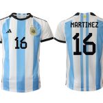 Argentina MARTINEZ #16 Hemmatröja FIFA World Cup Qatar 2022 Herr Fotbollströjor Vit blå Kortärmad