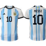 Argentina MESSI #10 Hemmatröja FIFA World Cup Qatar 2022 Herr Fotbollströjor Vit blå Kortärmad