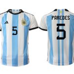 Argentina PAREDES #5 Hemmatröja FIFA World Cup Qatar 2022 Herr Fotbollströjor Vit blå Kortärmad