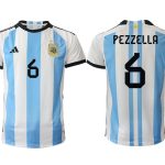 Argentina PEZZELLA #6 Hemmatröja FIFA World Cup Qatar 2022 Herr Fotbollströjor Vit blå Kortärmad