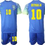 Billiga Brasilien Neymar jR #10 Herr Bortatröja VM 2022 Kortärmad (+ Korta byxor)