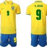 Brasilien Herr Hemmatröja VM 2022 Kortärmad + Korta byxor med namn G.JESUS 9