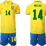Brasilien Herr Hemmatröja VM 2022 Kortärmad + Korta byxor med namn MILITAO 14