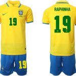 Brasilien Herr Hemmatröja VM 2022 Kortärmad + Korta byxor med namn RAPHINHA 19