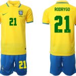 Brasilien Herr Hemmatröja VM 2022 Kortärmad + Korta byxor med namn RODRYGO 21