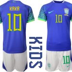 KAKA‘ #10 Brasilien Bortatröja Barn FIFA VM 2022 Qatar Kortärmad + Korta byxor