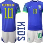 NEYMAR JR.#10 Brasilien Bortatröja Barn FIFA VM 2022 Qatar Kortärmad + Korta byxor