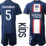 Nya Paris Saint-Germain MARQUiNHOS #5 Hemmatröja Barn 2022-23 Kortärmad (+ Korta byxor)