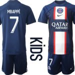 Nya Paris Saint-Germain MBAPPÉ #7 Hemmatröja Barn 2022-23 Kortärmad (+ Korta byxor)