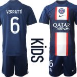 Nya Paris Saint-Germain VERRATTi #6 Hemmatröja Barn 2022-23 Kortärmad (+ Korta byxor)