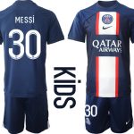 Paris Saint-Germain Hemmatröja Barn 2022-23 med namn MESSi 30 Kortärmad (+ Korta byxor)