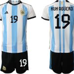 KUN AGÜERO #19 Argentina Hemmatröja VM 2022 Herr Kortärmad + Korta byxor