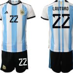 LAUTARO #22 Argentina Hemmatröja VM 2022 Herr Kortärmad + Korta byxor