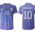 MARADONA #10 Argentina Bortatröja VM 2022 purpurfärgad Kortärmad fotbollströjor för män