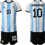 MARADONA #10 Argentina Hemmatröja VM 2022 Herr Kortärmad + Korta byxor