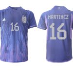 MARTINEZ #16 Argentina Bortatröja VM 2022 purpurfärgad Kortärmad fotbollströjor för män