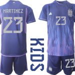 MARTINEZ #23 Argentina Bortatröja FIFA World Cup Qatar 2022 Barn purpurfärgad Kortärmad + Korta byxor