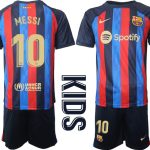 MESSI #10 Barcelona Hemmatröja Barn 2022-23 Kortärmad + Korta byxor för Barn