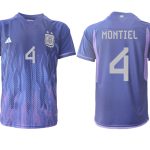 MONTIEL #4 Argentina Bortatröja VM 2022 purpurfärgad Kortärmad fotbollströjor för män