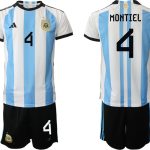 MONTIEL #4 Argentina Hemmatröja VM 2022 Herr Kortärmad + Korta byxor