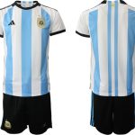 Nya Argentina Hemmatröja VM 2022 Herr Kortärmad + Korta byxor