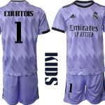 Real Madrid Bortatröja Barn 2022-23 Kortärmad + Korta byxor med tryck COURTOIS 1