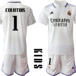 Real Madrid Hemmatröja Barn 2022-23 Kortärmad + Korta byxor med tryck COURTOIS 1