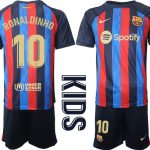 RONALDINHO #10 Barcelona Hemmatröja Barn 2022-23 Kortärmad + Korta byxor för Barn