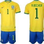 A.BECKER #1 Brasilien Hemmatröja Herr VM 2022 Kortärmad + Korta byxor