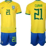 Brasilien Hemmatröja Herr VM 2022 Fotbollströjor med eget namn CUNHA 21