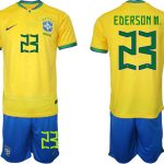 Brasilien Hemmatröja Herr VM 2022 Fotbollströjor med eget namn EDERSON M. 23