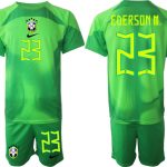 Brasilien Målvakt Hemmatröja Herr VM 2022 grön Kortärmad + Korta byxor med namn EDERSON M. 23