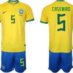 CASEMIRO #5 Brasilien Hemmatröja Herr VM 2022 Kortärmad + Korta byxor