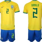 DANILO #2 Brasilien Hemmatröja Herr VM 2022 Kortärmad + Korta byxor