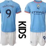 HAALAND #9 Manchester City Hemmatröja Barn 2022-23 Kortärmad + Korta byxor