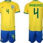 MARQUINHOS #4 Brasilien Hemmatröja Herr VM 2022 Kortärmad + Korta byxor