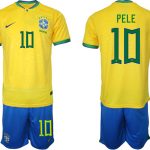 PELE #10 Brasilien Hemmatröja Herr VM 2022 Kortärmad + Korta byxor