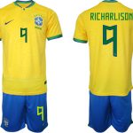 RICHARLISON #9 Brasilien Hemmatröja Herr VM 2022 Kortärmad + Korta byxor