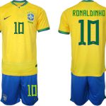 RONALDINHO #10 Brasilien Hemmatröja Herr VM 2022 Kortärmad + Korta byxor