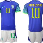 RONALDINHO #10 Herr Brasilien Bortatröja Herr VM 2022 Kortärmad Fotbollströja Set